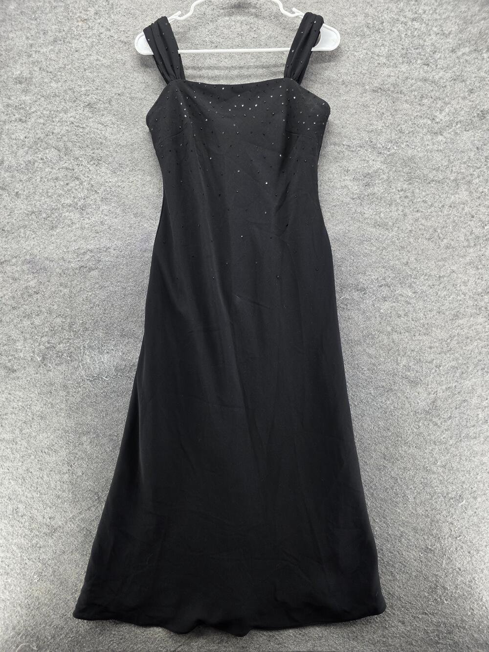 Evan Picone Dress Womens 4 Black A-Line Maxi Square Neck Strappy Sequin Lined